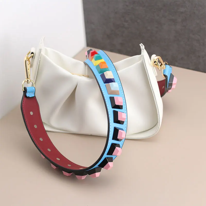 TINBERON Luxury Handbag Shoulder Bag Strap With Rivet Woman Handbag Accessories Replacement DIY Shoulder Strap Leather Bag Strap