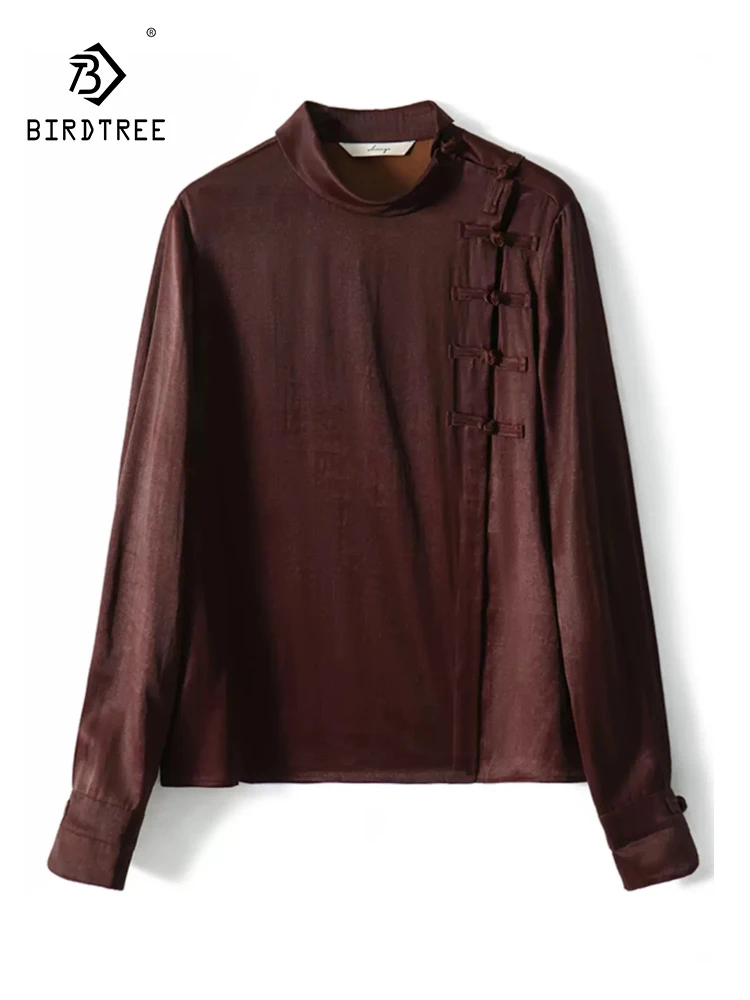 

BirdTree, 100%Mulberry Silk XiangYunSha Shirt For Women, Long Sleeve Solid, Vintage New Chinese Style Tops, 2024 Spring T43787QC