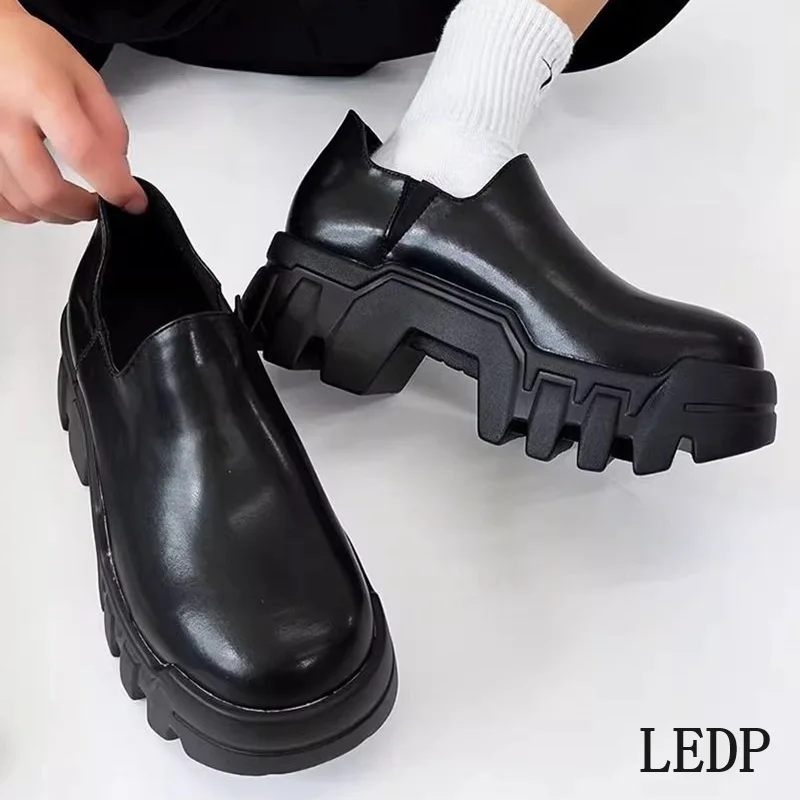 LEDP Brand Platform Platform Loafer Shoes Autumn Big Head Personality Derby Shoes Male Model Small Slip-off Runway Model