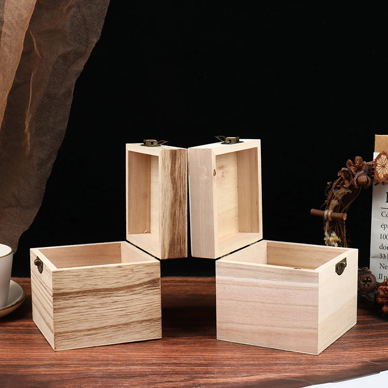 1pcs Retro Jewelry Gift Box Sundries Organizer Natural Wood Clamshell Storage Rectangle Case 3