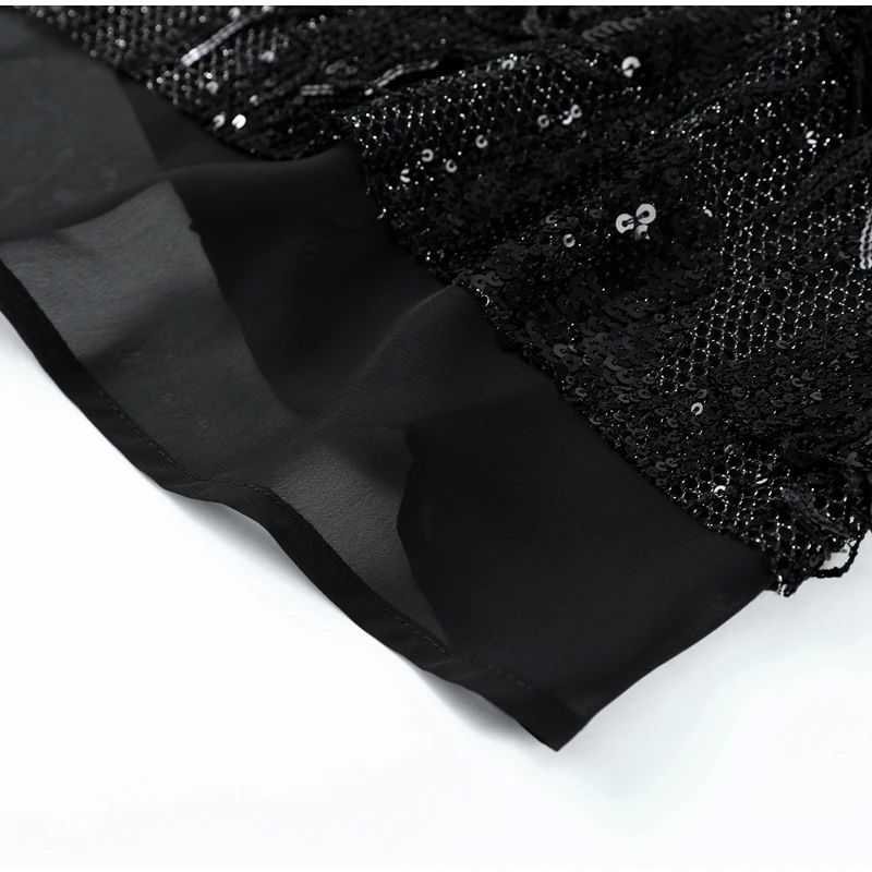 Ärmelloses Damen-Abendkleid mit Pailletten und Quasten, asymmetrischer Saum, transparente Kleider 2026, weibliche Nachtausflüge, formelle Anlässe – Detail 4