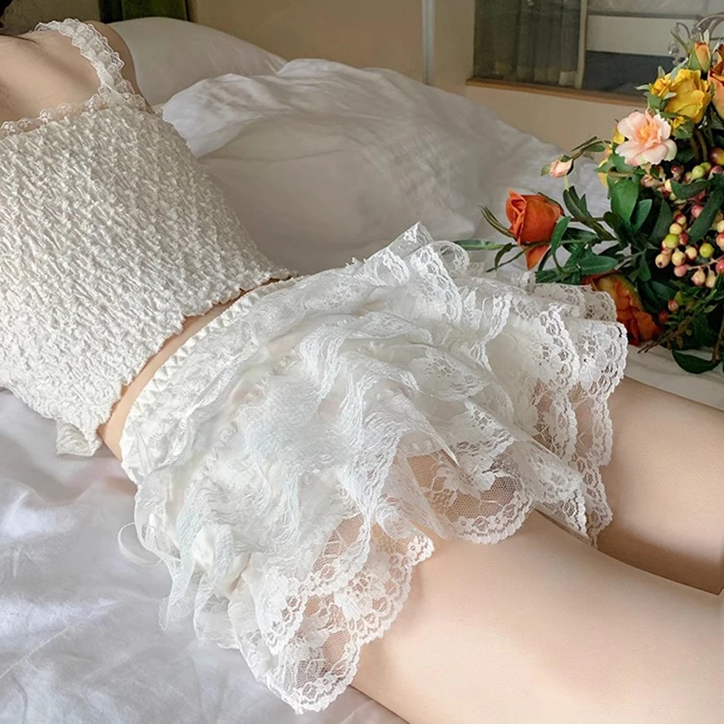 Women Lace Safety Pants Bowknot Frilly Lace High Waist Safe Pants Female Boxers Under Shorts Lady Anti-light Leggings 6