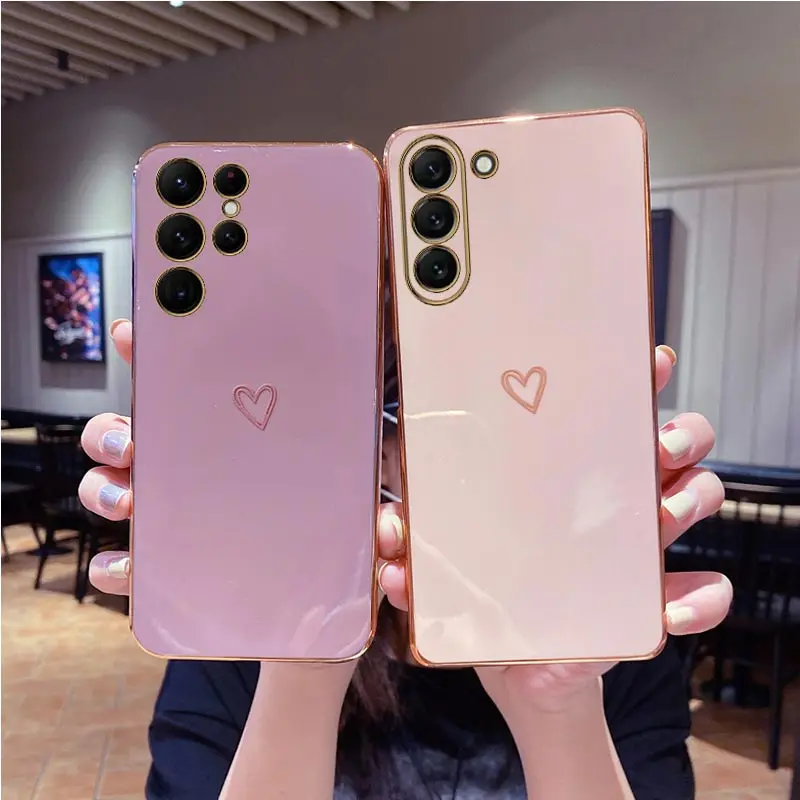 Luxury Love Heart Plating Phone Case - Elegant Back Cover