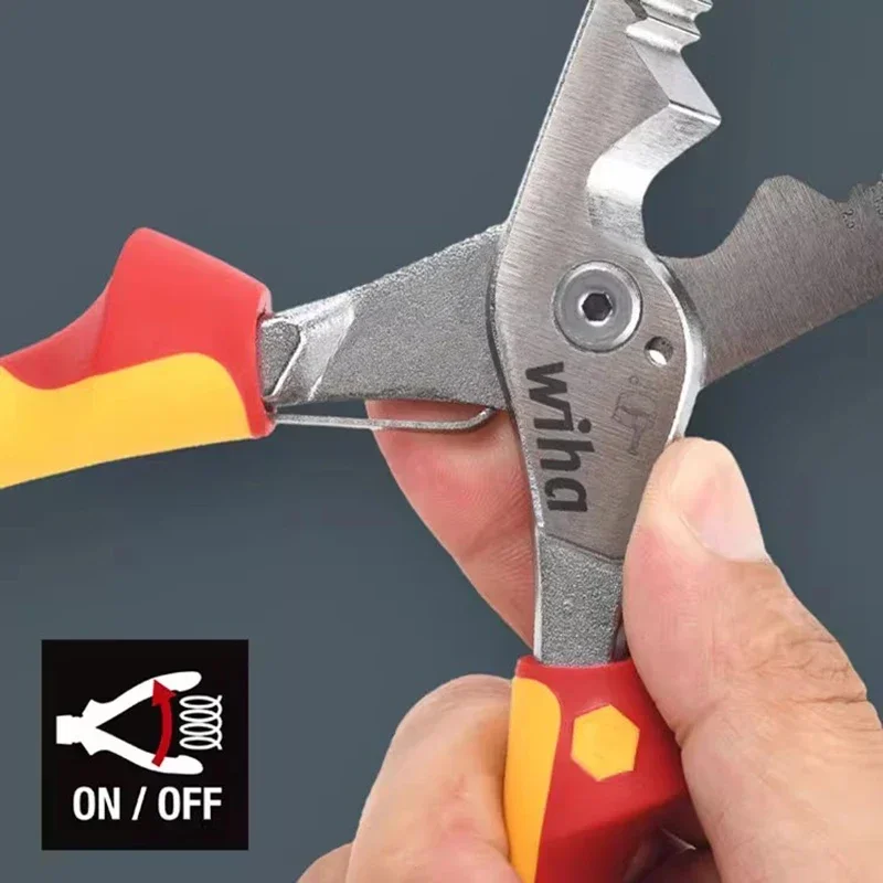 WIHA 45489 Electrician Plier 8-in-1 Multifunctional Insulated Wire Stripping Pliers Wide Handle Design Easy Operation