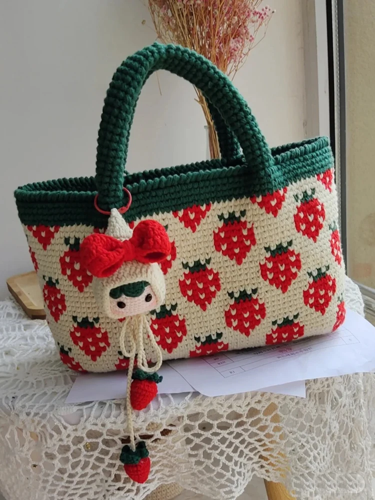 Strawberry Crochet Bag With Handbag Style White Strawberry 