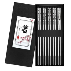 Durable Reusable Non-Slip Stainless Steel Chopsticks - Set of 5 Pairs, Dishwasher Safe Sushi and Tableware Sticks (1)