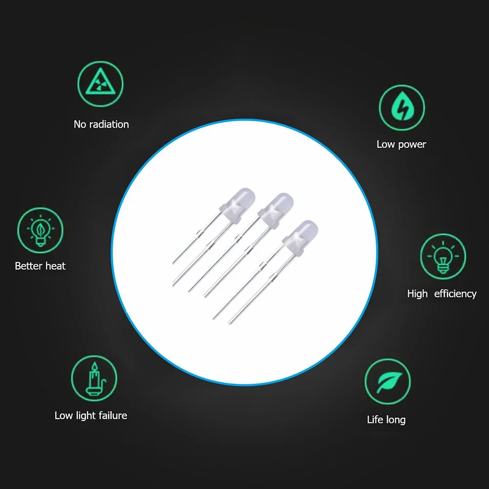 50/100PCS Fog Diffused LED Diode Kit 3/5/8/10mm Multicolor White/Green/Red/Blue/Yellow Light Emitting Diodes for DIY Projects