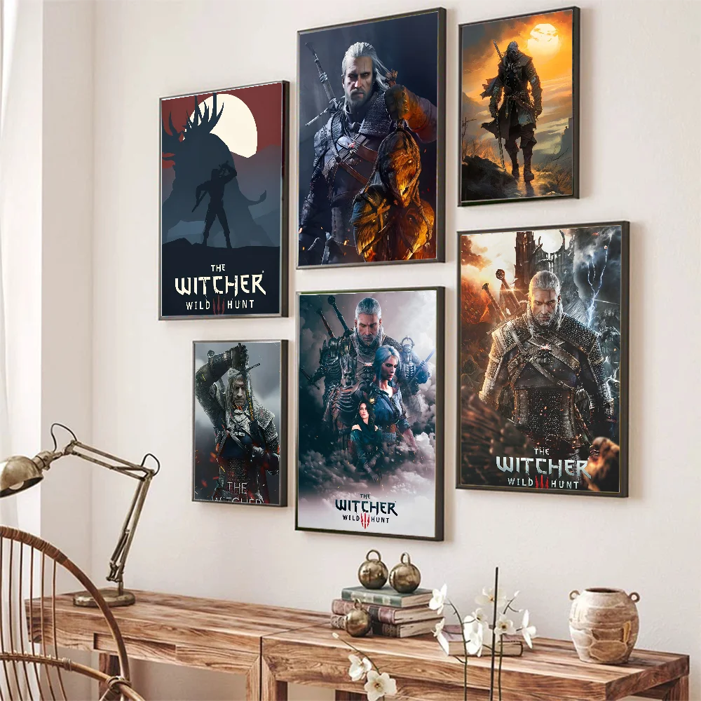 

Game The W-Witcher Cool M-Monster Poster Self-adhesive Art Poster Retro Kraft Paper StickerCafe Vintage Decorative Painting