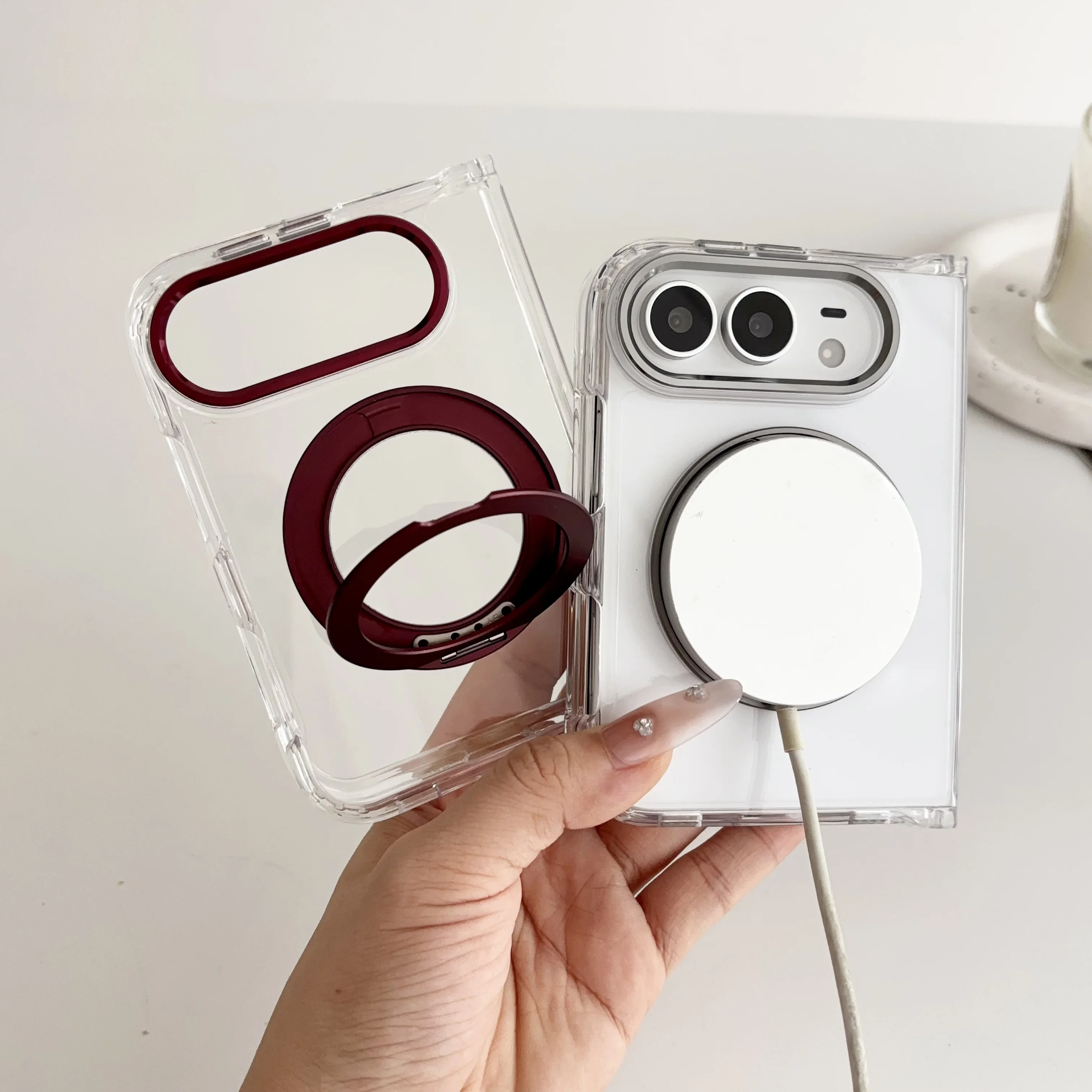Foldable iPhone Duo Case with MagSafe and 360° Magnetic Stand - Clear Acrylic Protection