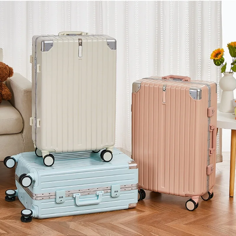 Multi-Functional New Luggage Aluminum Frame Password Suitcase Female 20-Inch Trolley Travel Leather Suitcase