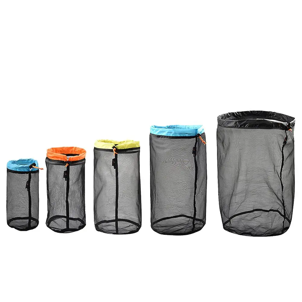 Portable Ultralight Mesh Storage Bag Foldable Drawstring Organizer For Clothes Quilts Down Jackets