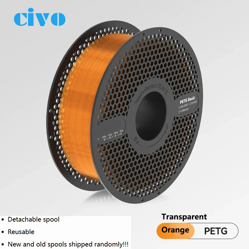 다양한 투명 PETG 필라멘트 1kg 1.75mm 고강도, Bambu A1 P2S H2S Creality K2 Elegoo 3D 프린터용 도매