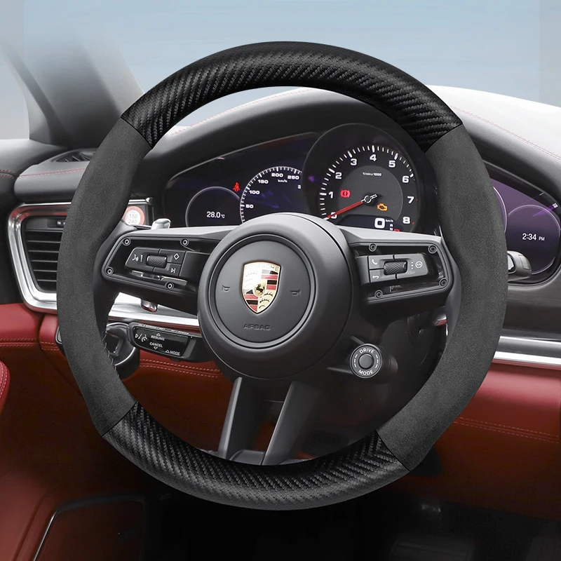 Für Porsche Wildleder Carbon Faser Lenkrad Abdeckung Fit Macan Cayenne 958 911 997 957 92a Panamera 970 Gts Copa 718 Taycan GT3