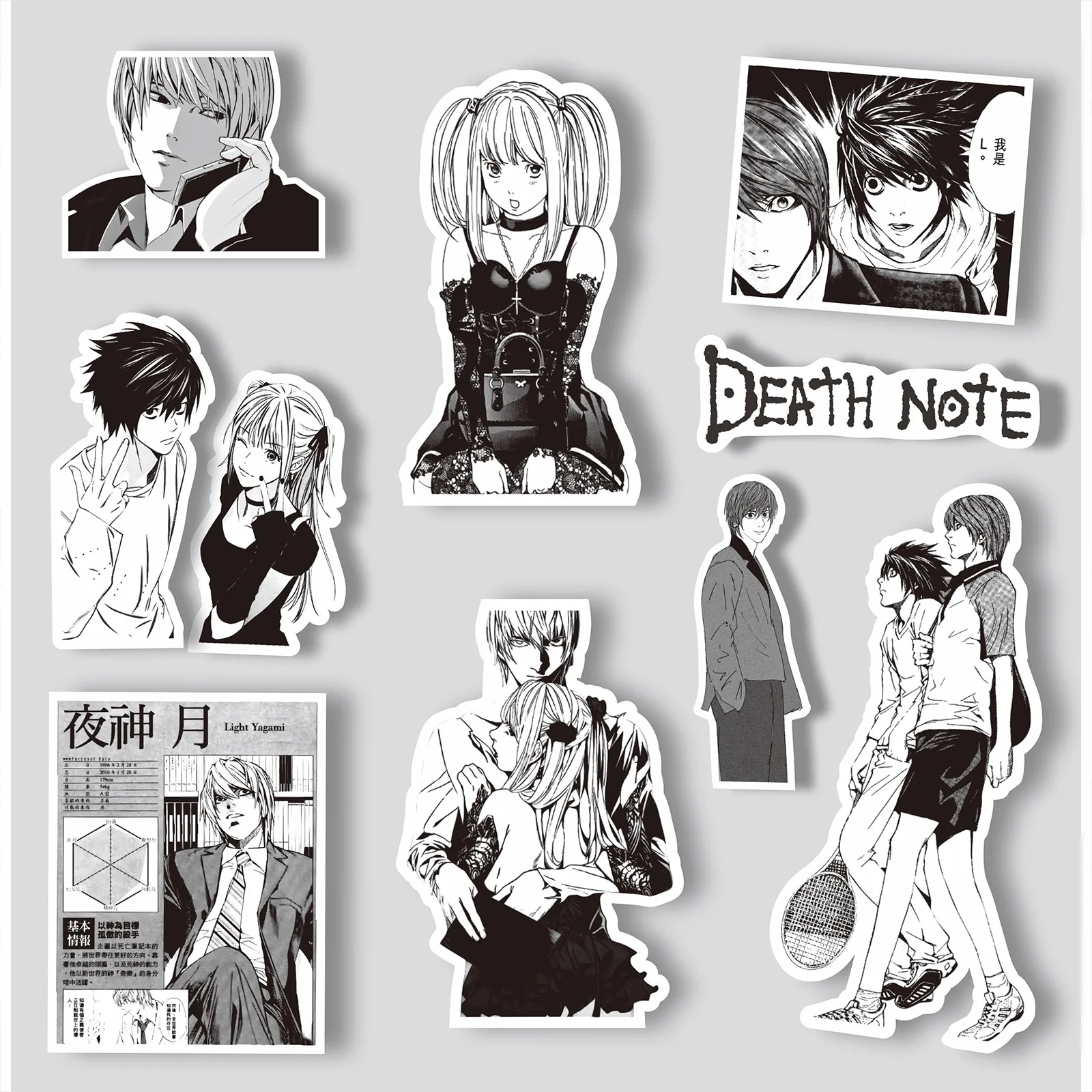 65PCS Anime Death Note Stickers Black White Decals Scrapbook Luggage Laptop Bike Suitcase Car Graffiti Sticker Decoration Toy 3