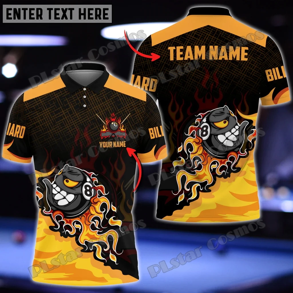 Personalisiertes Billardball 8 Feuer 3D-gedrucktes Herren-Poloshirt Sommer Unisex Casual Poloshirt Geschenk für Billardspieler WK143 – Detail 10