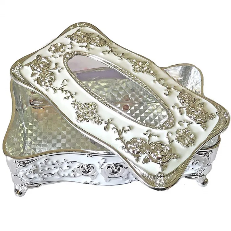 Victorian Decor Facial Tissue Box Holder Cover Bathroom Office, Silver Plastic Tissue Holder 5