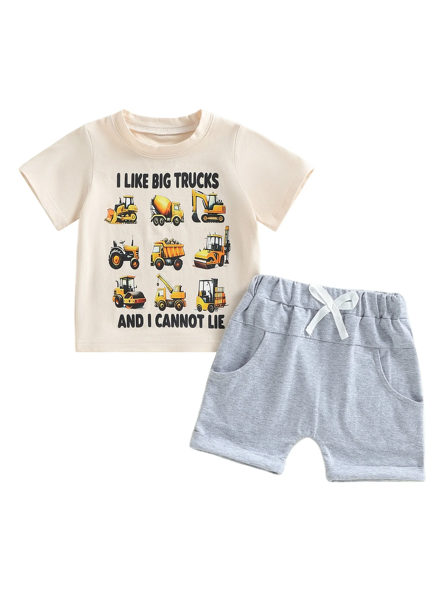 Cute Baby Boy Dinosaur Print Short Sleeve Crew Neck T Shirt Solid Color Elastic Waist Shorts 2 Piece Outfit Set for Summer