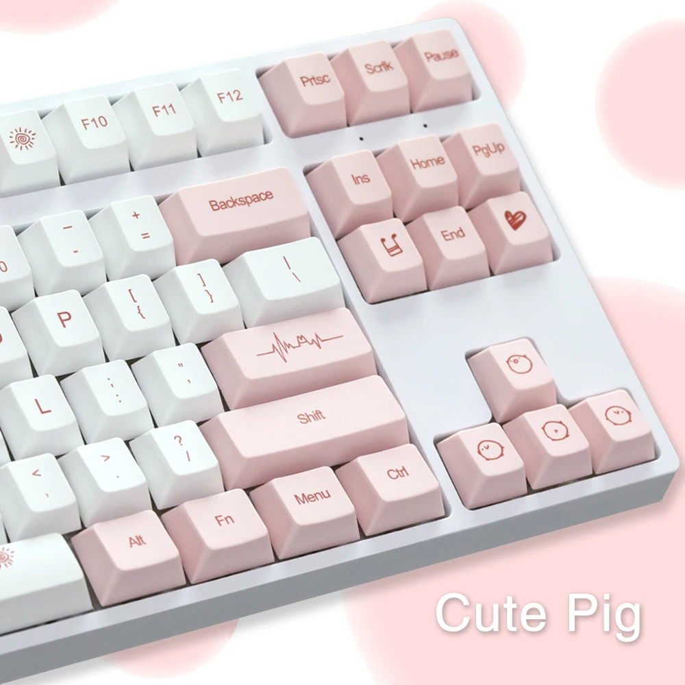 Chaves Sorte Porco Keycaps Cereja Perfil Rosa Branco Inglês Keycap Pbt Tintura Sublimação Teclado Mecânico para mx Switch 140 - Imagem 4