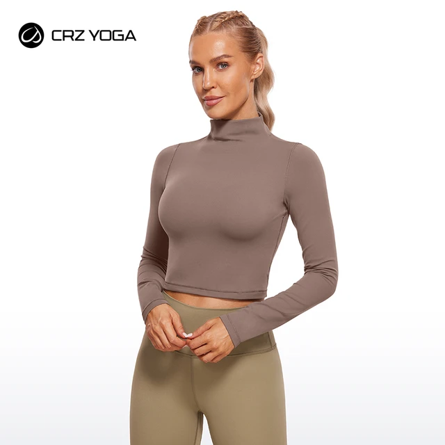 CRZ YOGA Womens Butterluxe Mock Turtleneck Long Sleeves Crop Tops Slim Fit  Athletic Workout Casual Base Layer Shirts - AliExpress