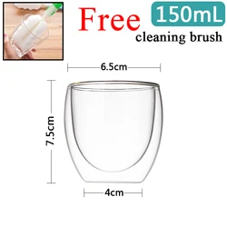 80ML Double Wall Glass Cup Set - Transparent Handmade Heat Resistant Mugs for Tea, Wine, Espresso, Coffee, and Milk (Without handle 150ml)