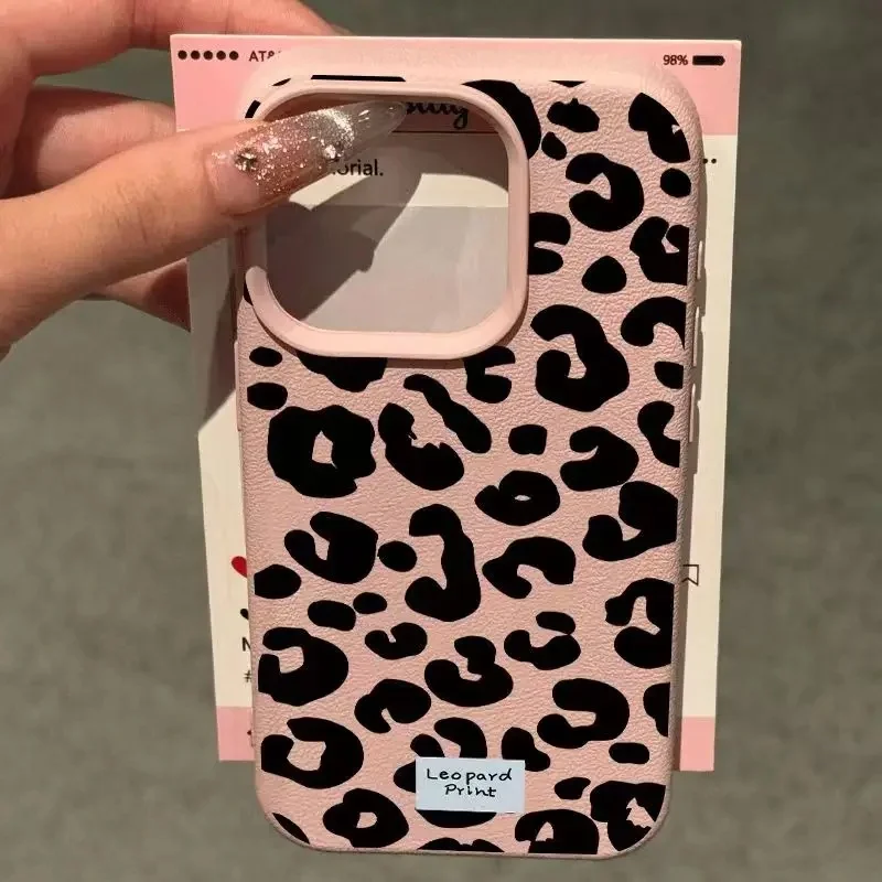Leopard Print Silicone Phone Case with Lichee Pattern Cover