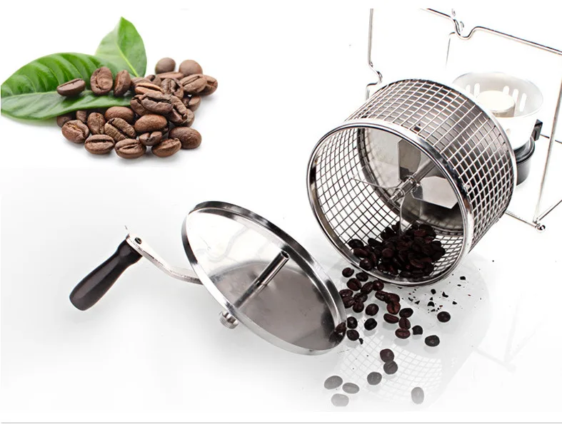 Description Picture 3 of itemDIY manual household hand cranked bean roaster, coffee green bean roaster, small stainless steel roller roaster