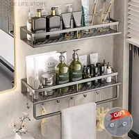30/40/50CM Punch-Free Bathroom Shelf Shampoo Rack Aluminum Shower Organiser Without Drilling Toilet Shelf Bathroom Accessories 1