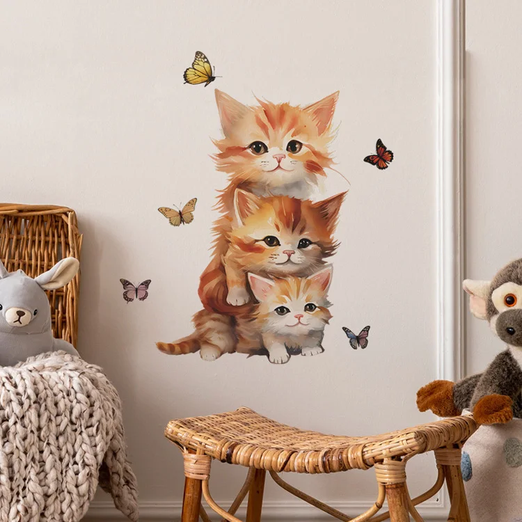 Bemalte Kätzchen-Wandaufkleber für Kinderzimmer, Schlafzimmer, Heimdekoration, abnehmbare Tapete, Katzendekor, selbstklebende Aufkleber – Detail 3