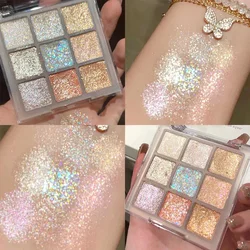 Glitter Eyeshadow Palette - Earth Tones with Shimmering Highlights and Sparkling Blue & Purple Hues (9 Color)