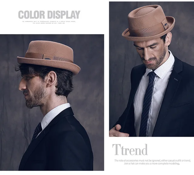 Chapeau De Tarte De Porc En Laine Pour Hommes Et Femmes, 3 Tailles, Rétro, Bande De Plumes, Casquette Fedora, Trilby, Chapeau De Soleil, Jazz Classique, Fête, Voyage En Plein Air, Style De