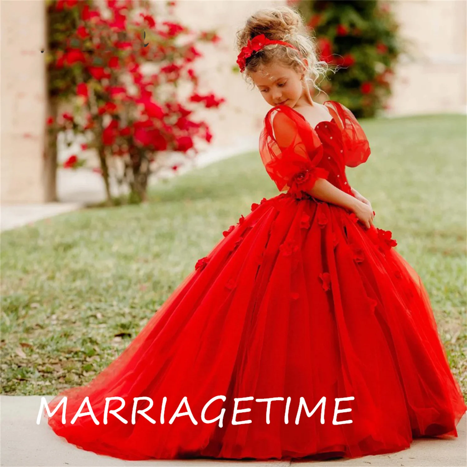 

Puffy Lace Baby Girl Party Dress Kids Layers Flower Girl Dresses Hi-Low Princess Dress Cute First Communion Gowns