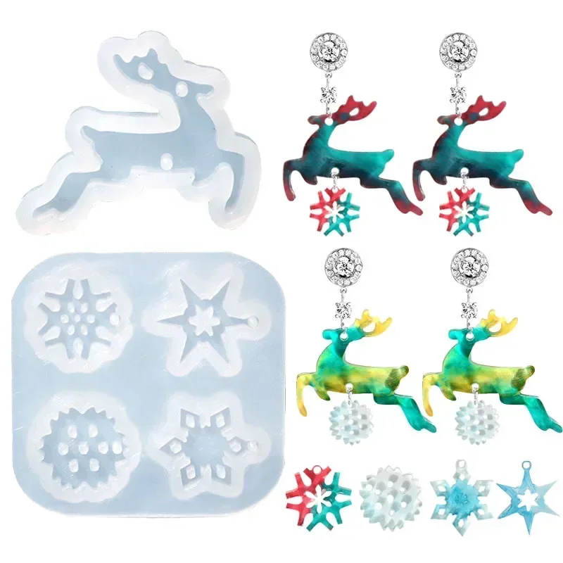 Mini Christmas Accessories Silicone Mold Snowflake Deer Earrings Pendant Drip Resin Molds for Wholesalers