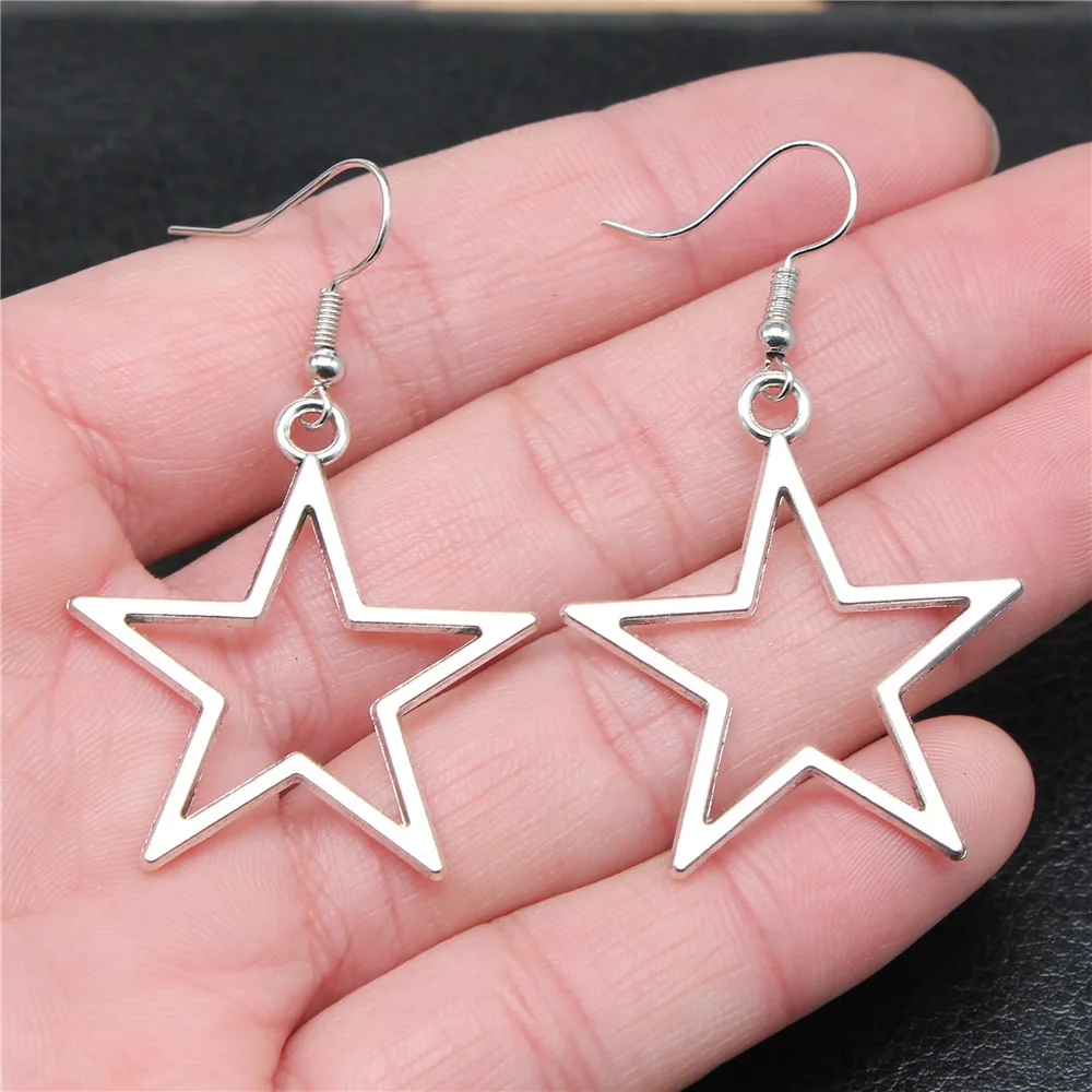 Pendant earrings fashion handmade simple design antique silver color hollow star women vintage drop