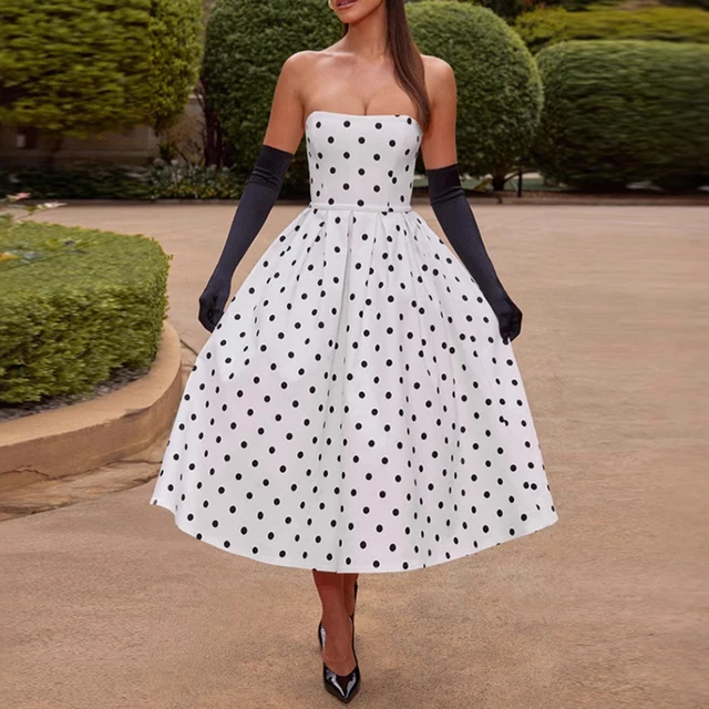 Lunares Blanco Vestido Lunares Fiesta Vestido De Verano De Lunares