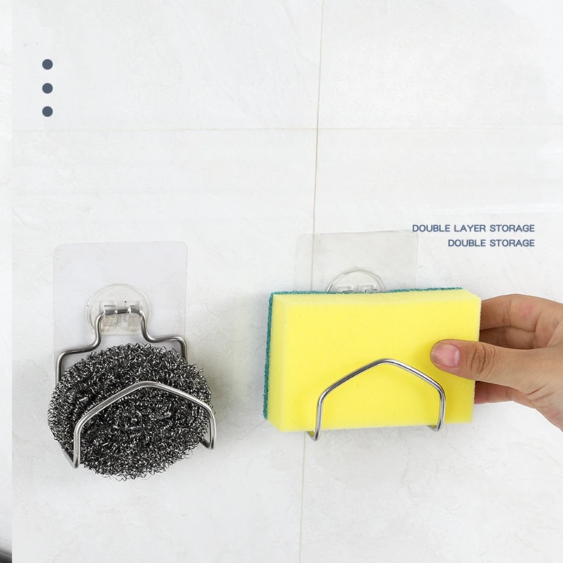

Stainless Steel Portable Suction Cup Drain Rack Cleaning Cloth Sponge Rack Perforation-free Wall Sponge Rack Kitchen Storage