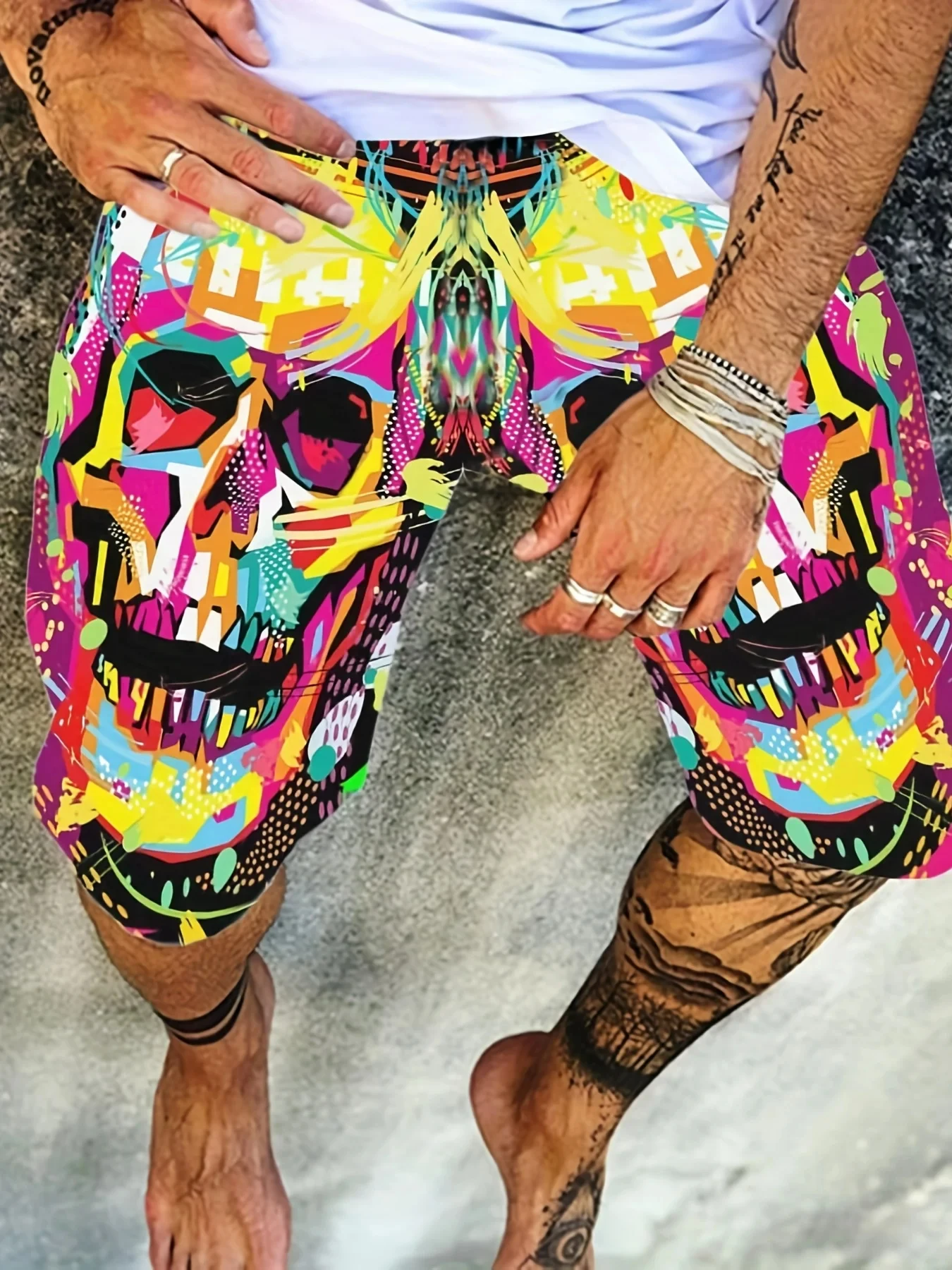 Men's 3D Skull Print Shorts Customized Polyester Cool Casual Comfortable Vacation Surfboard Beach Summer Loose Fashion Shorts 4