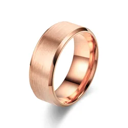 Elegant 8mm Brushed Stainless Steel Ring - Unisex Wedding Band and Jewelry Accessory - 8 (Rose Gold)