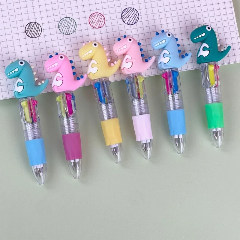 12Pcs Dinosaur Retractable Ballpoint Pen Multicolored Ballpoint Pen 4-Color-in-1 for Kid Student