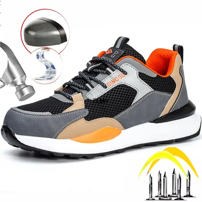 SummerSafetyShoesforMenBreathableWorkSneakerSteelToeWork