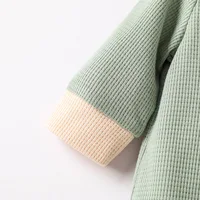 Baby Newborn Boys Spring/Autumn Long Sleeve With Button Green Solid Waffle Casual Jumpsuit 5