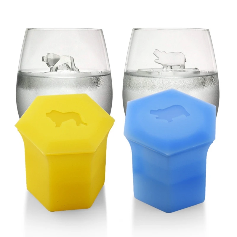 3D Animal Mold Silicone Freezer Lion & Hippo Cup Friendly DIY Molds Maker for Whiskey Cocktail and Any Drink