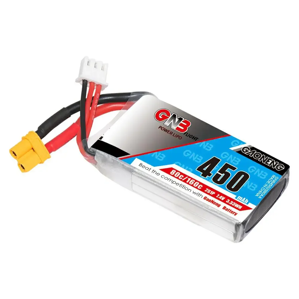2 個 Gaoneng GNB 450mAh 2S 7.4V 80C/160C リポバッテリー JST
