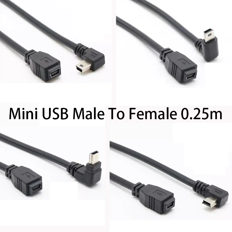 25CM 90 Degree Right & Left & Up Down Angled Mini USB 2.0 5Pin Male to Female Extension cable Mini-usb for GPS Receiver