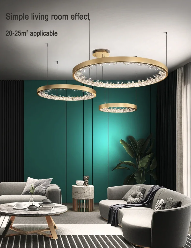 Description Picture 6 of itemModern Crystal Luxury Round Ring Chandelier For Living Room Restaurant Bedroom Kitchen Home Decor Black/Gold Pendant Light