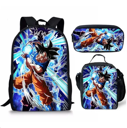 

3PC-SET New Animation Cartoon Dragon Ball Backpack Primary and Middle School Students Schoolbag Boys Girls Anime Cartoon Mochila