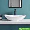 Large Oval Ceramic Vessel Sink with Pop Up Drain Bathroom Above Counter Sink White Nordic Style Easy Install High-Temperature 1