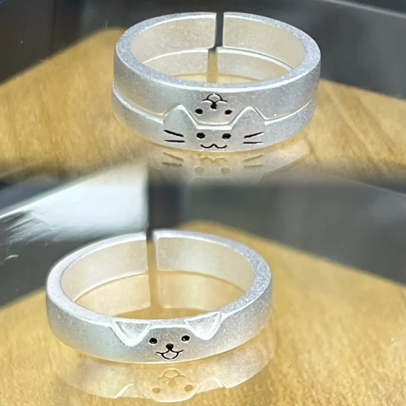 1/2pcs Cartoon Cute Cat Dog Animal Couple Ring for Women Men Valentine's Day Lover Rings New Fashion Jewelry Couple Party Gifts