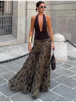 Jupes vintages femmes élégant fermeture marron Maxi jupes 2025 automne femme robe de soirée