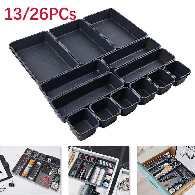 13/26PCs Drawer Organizers Separator for Home Office Desk Stationery Storage Box Kitchen Bathroom Women Makeup Organizer Boxes