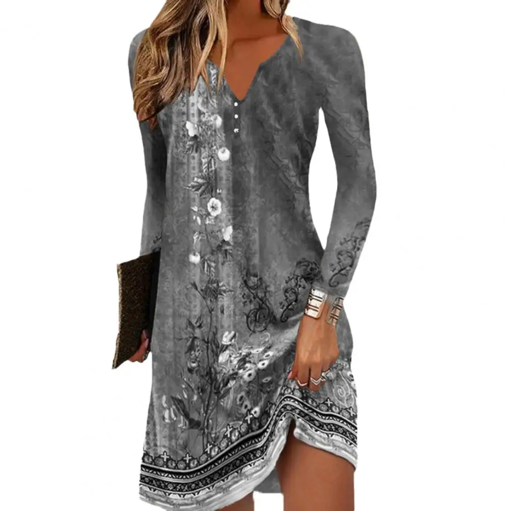 

Dress V-neck Long-sleeved Retro Print V-neck Mini Dress Women's Slim Autumn Streetwear